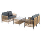 OUTDOOR Patio 4 Pieces Brown PE Wicker Sofa Set with Grey Cushion