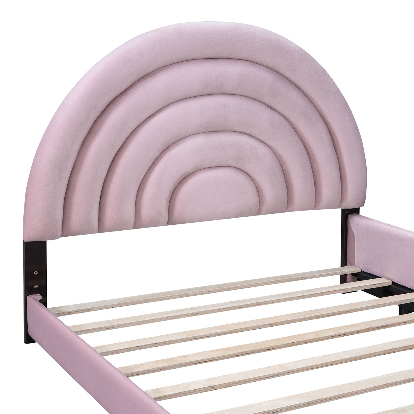 Twin+Full Upholstered Platform Bed Set with Semicircular Headboard, Pink