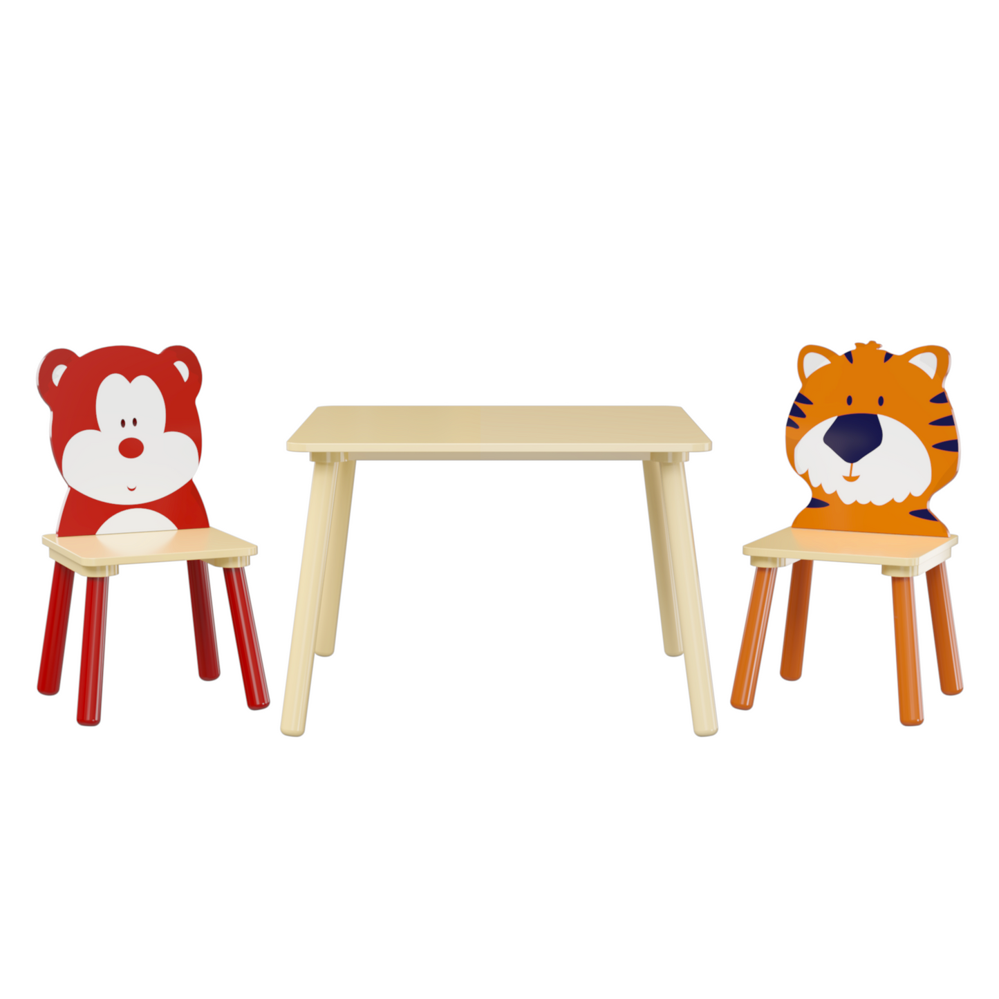 Kids Table and 2 Chairs Set, 3 Pieces Toddler Table and Chair Set, Wooden Activity Play Table Set (Bear&Tiger)