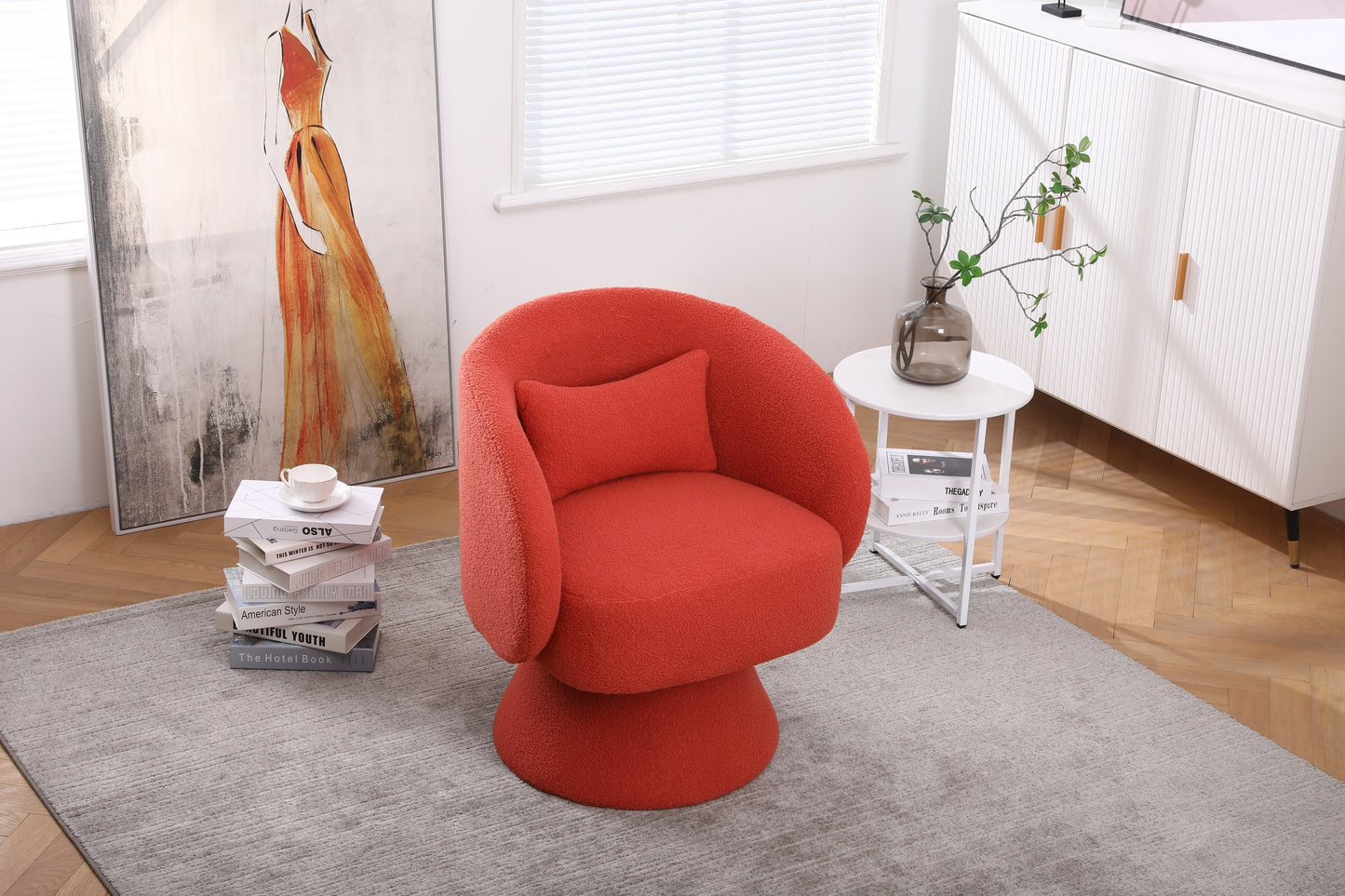 Swivel Accent Chair Armchair, Round Barrel Chair in Fabric for Living Room Bedroom(Orange)