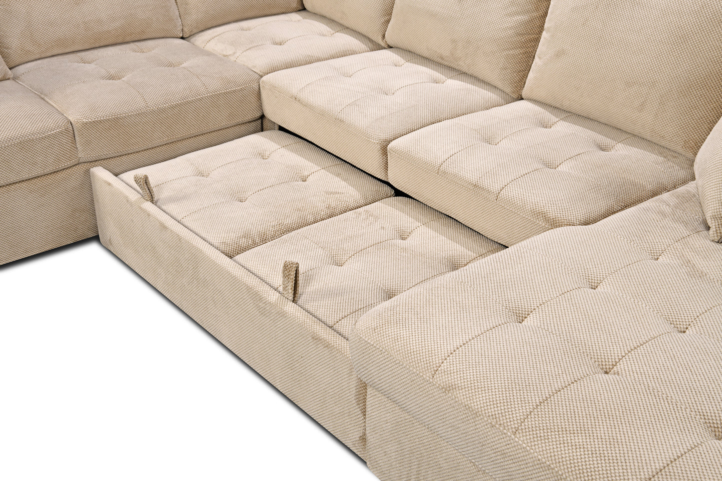 123" Oversized Sectional Sofa with Storage Chaise, U Shaped Sectional Couch with 4 Throw Pillows. Beige