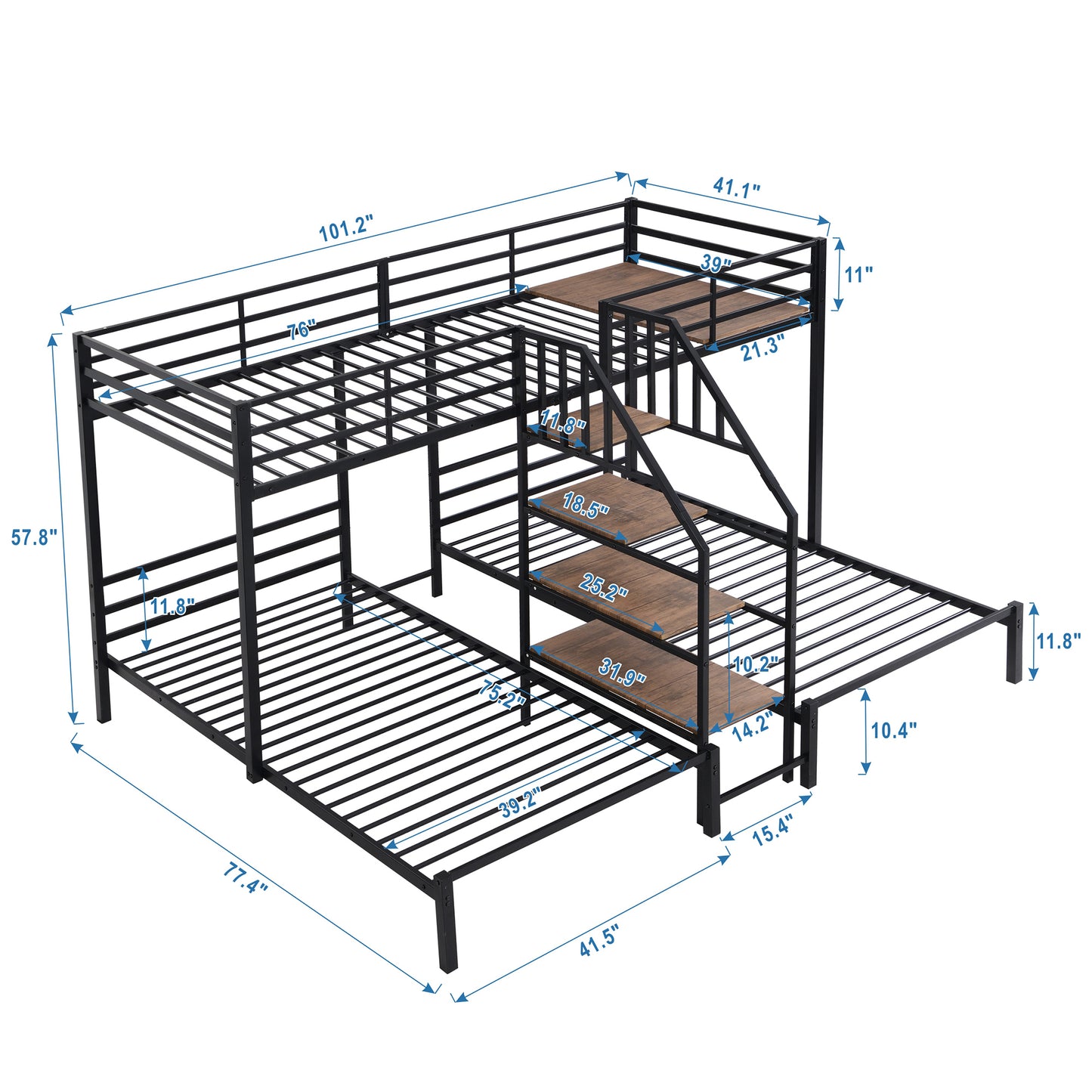 Metal Twin over Twin & Twin Bunk Bed, Triple Bunk Bed with Storage Shelves Staircase, Black