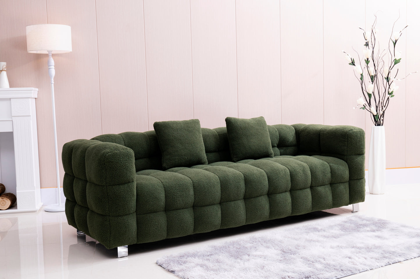 Sofa includes two pillows 80" green fleece