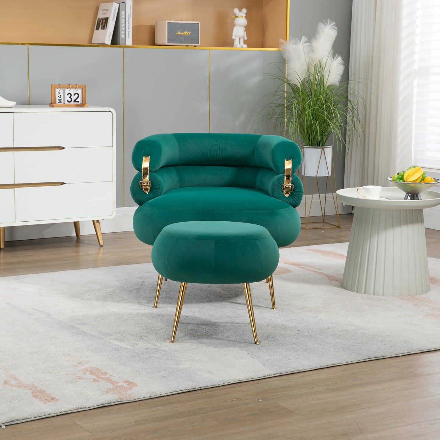 Velvet Accent Chair Modern Upholstered Armchair Tufted Chair with Metal Frame, Single Leisure Chairs  for Living Room Bedroom