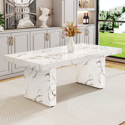 Luxurious Marble Pattern MDF Dining Table - A Choice of Subtle Luxury for Your Home.The white kitchen dining table has patterns and is suitable for 8-10 people.W1151S00674