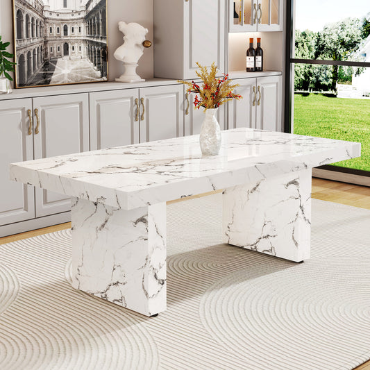 Luxurious Marble Pattern MDF Dining Table - A Choice of Subtle Luxury for Your Home.The white kitchen dining table has patterns and is suitable for 8-10 people.W1151S00674