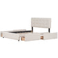 Upholstered Platform Bed with Classic Headboard and 4 Drawers, No Box Spring Needed, Linen Fabric, Queen Size Beige