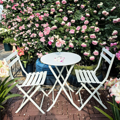 3 Piece Patio Bistro Set of Foldable Round Table and Chairs, White