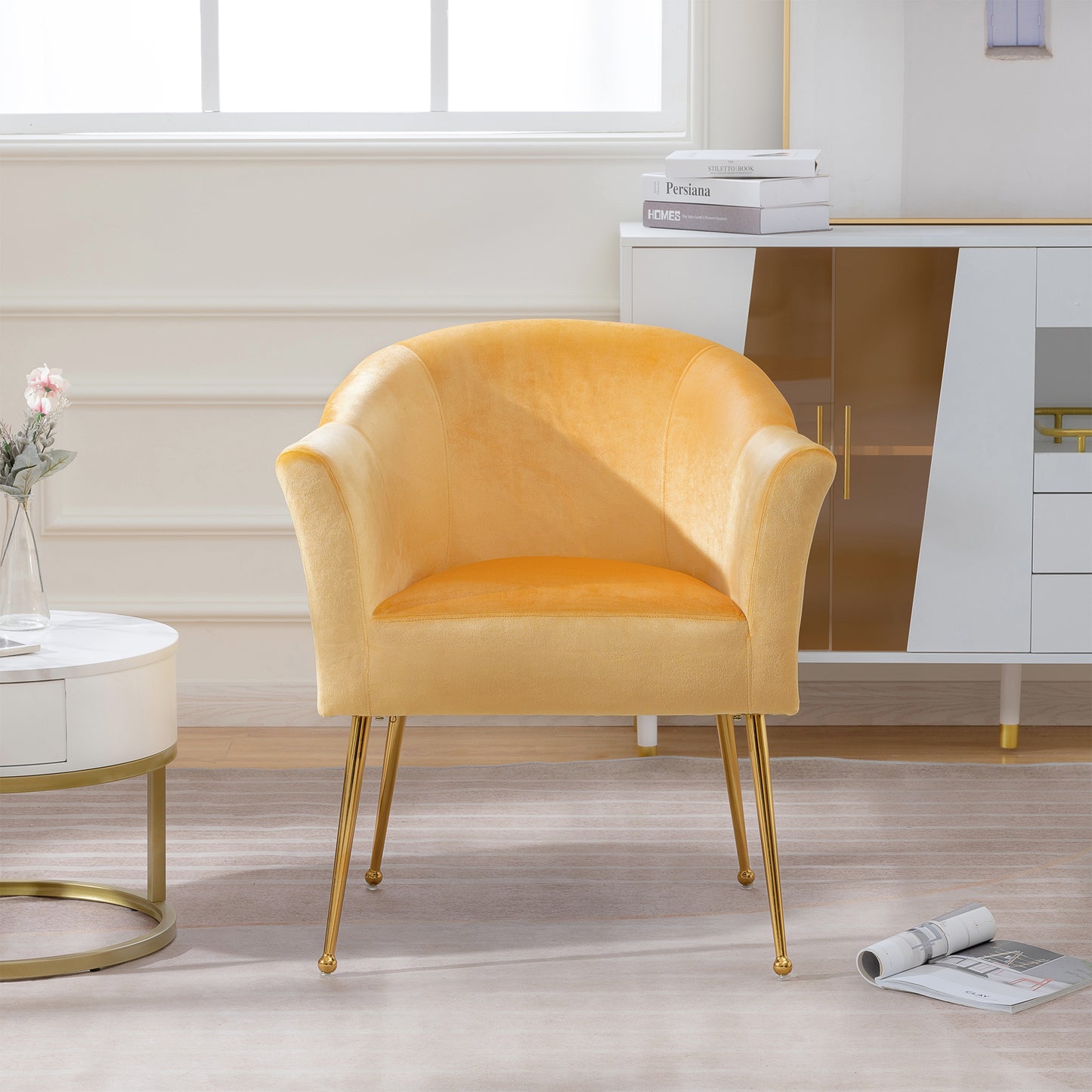 Velvet Accent Chair with  Wood Frame, Modern Armchair Club Leisure Chair with Gold Metal Legs