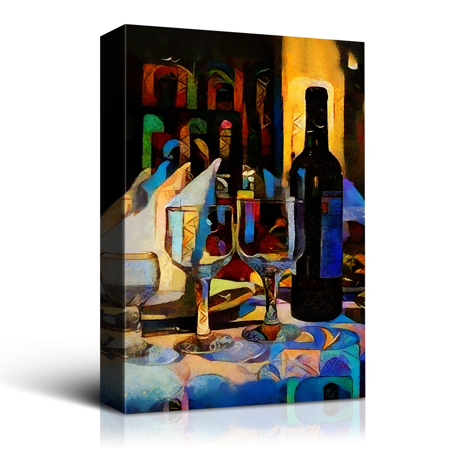 Framed Canvas Wall Art Decor Abstract Style Painting, Wine Bottle with Glasses