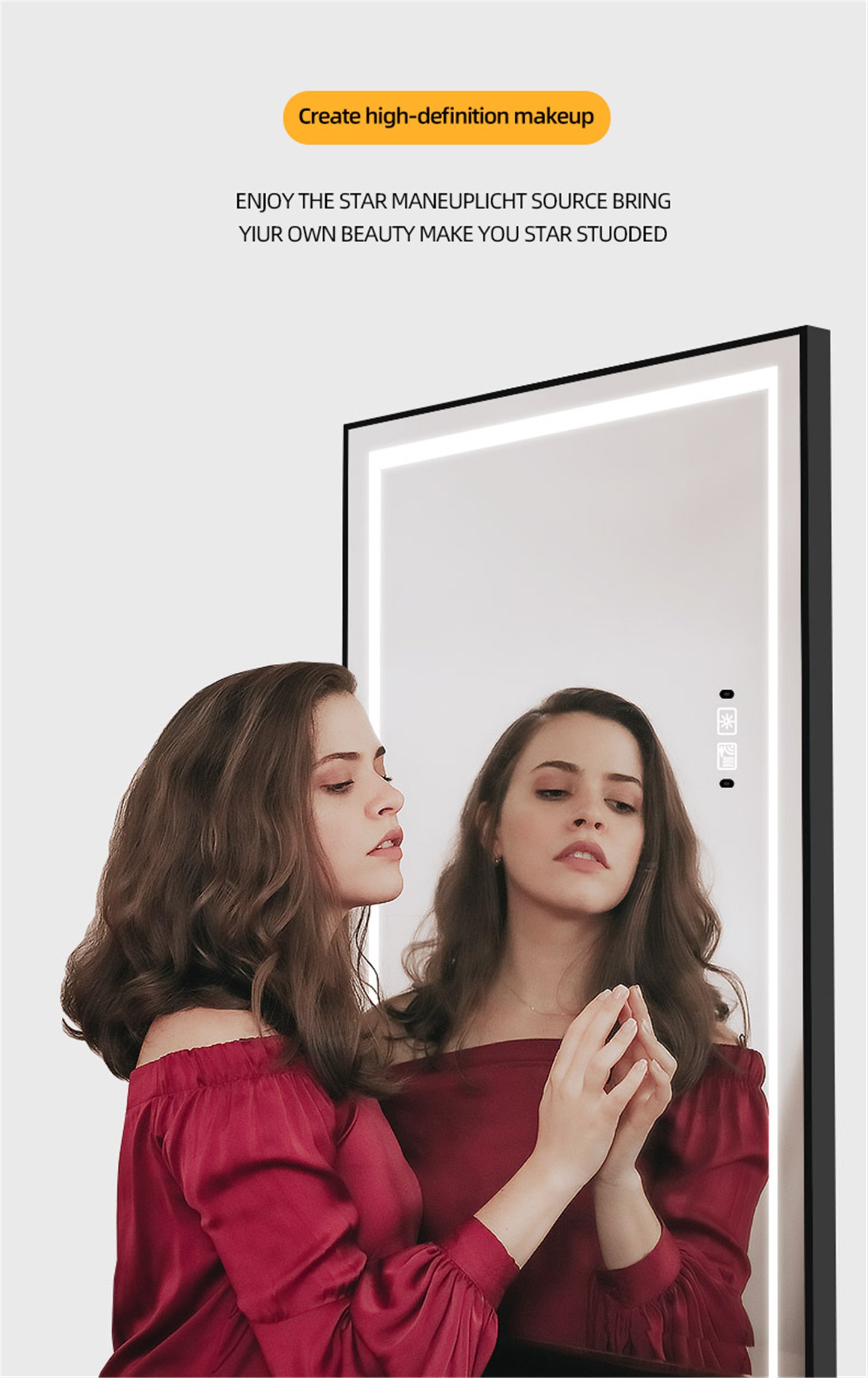 Full Length Mirrors Intelligent Human Body Induction Mirror LED Aluminum Floor Mirrors Stand Full Body Dressing Room Hotel Mirror Big Size Safe Touch Button