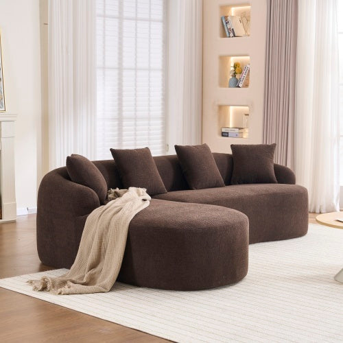 LY-022 Full Compression Sponge L-Shape Sectional Sofa, Brown Modular Chaise Chenille Couch, 30D High-Density
