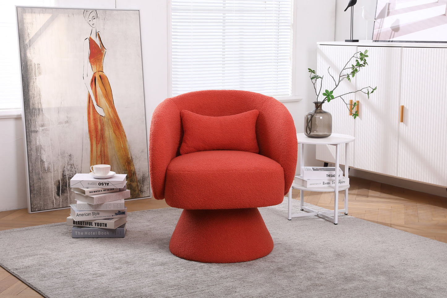 Swivel Accent Chair Armchair, Round Barrel Chair in Fabric for Living Room Bedroom(Orange)