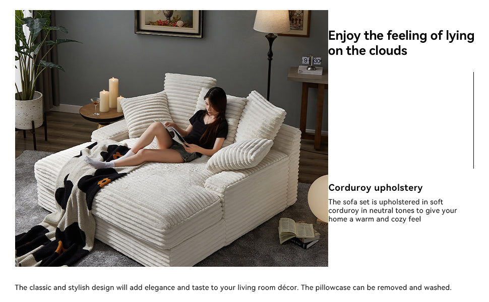 Modern Double Sleeper Sofa Comfortable Cloud Couch Soft Fluffy Corduroy Upholstery with Square Armrests