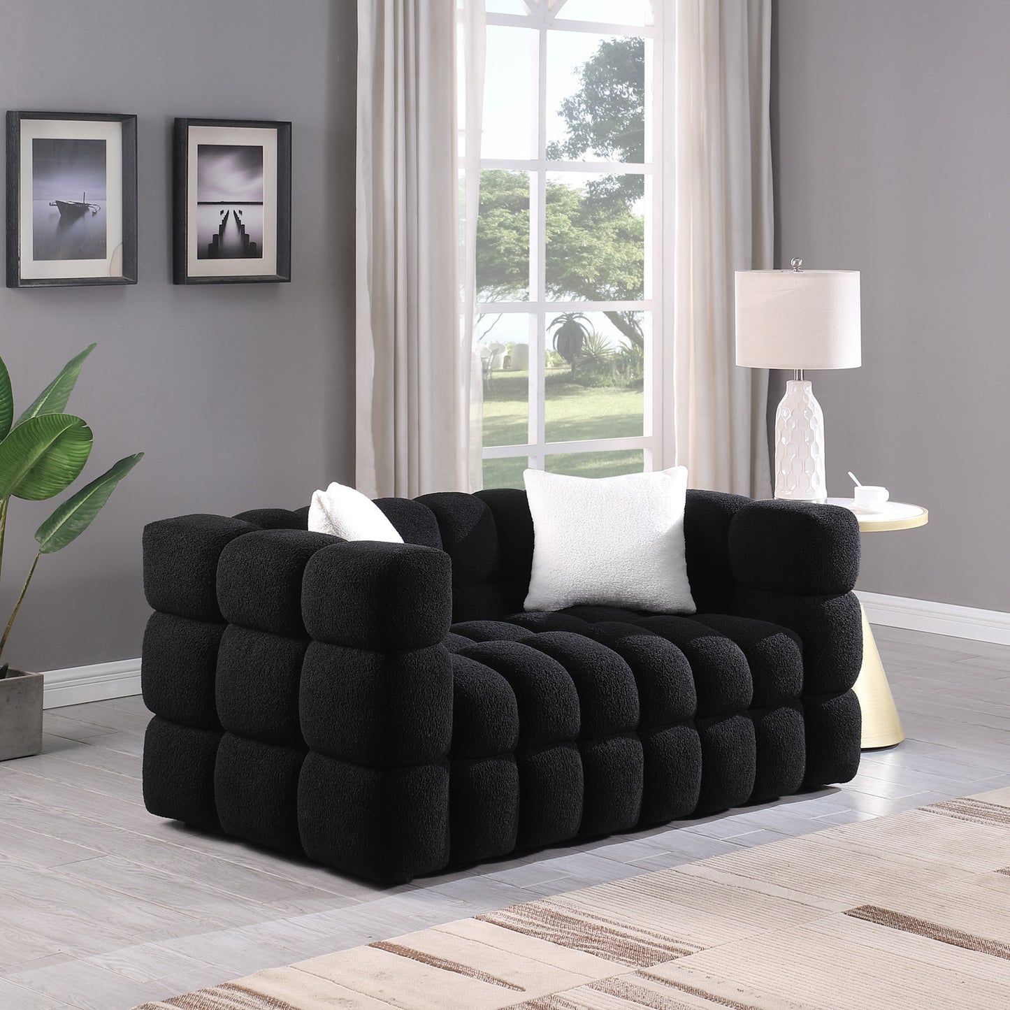 62.2 Length ,35.83" depth, sofa, boucle sofa, 3-seater