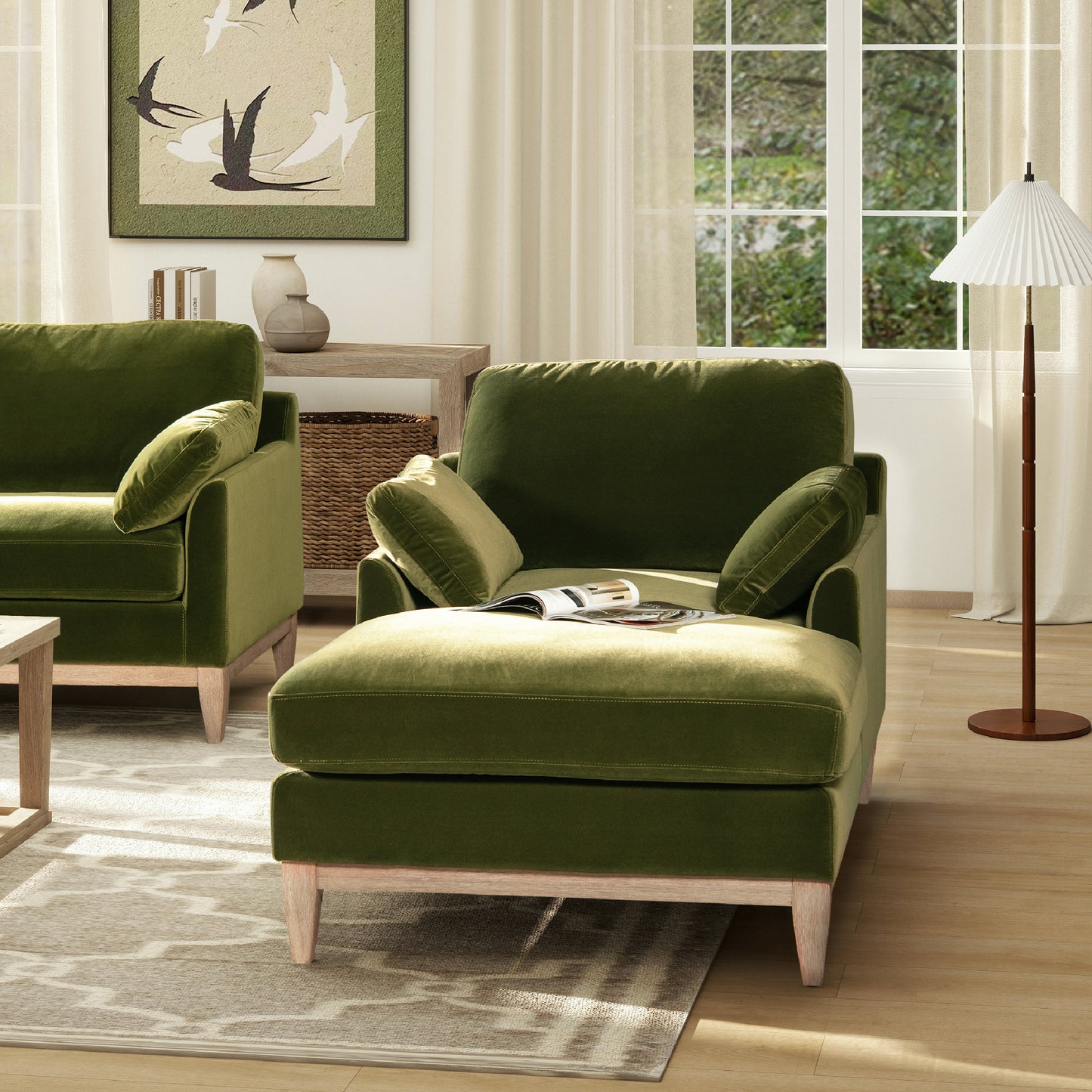 Pasadena Modern Farmhouse Chaise Lounge Chair, Olive Green