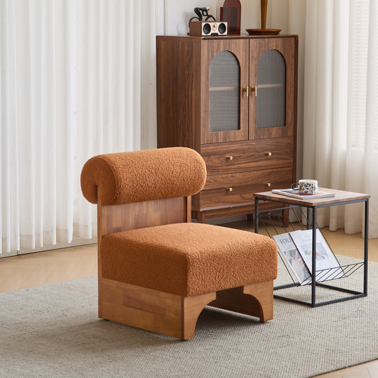 Modern Boucle Lounge Chair with Solid Wood Frame and Rolled Backrest, Soft and Durable Boucle Upholstery