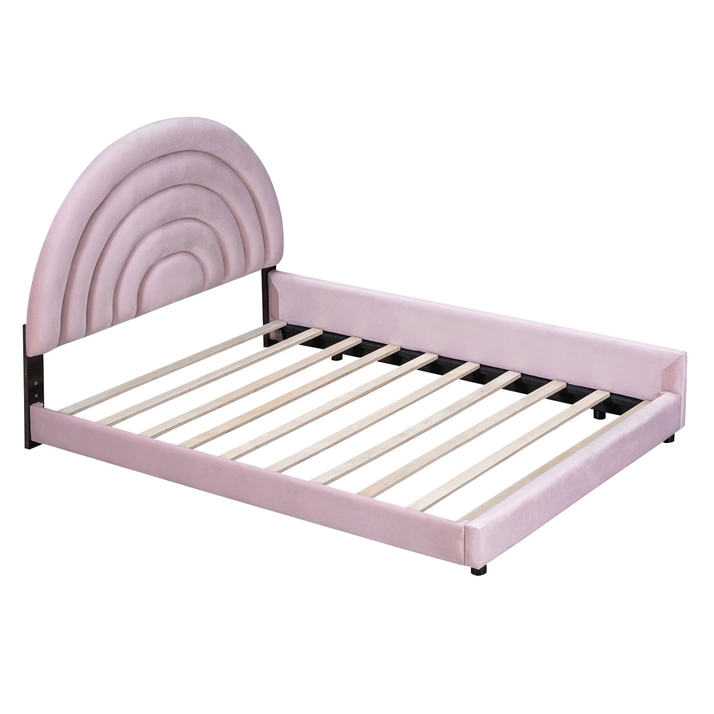 Twin+Full Upholstered Platform Bed Set with Semicircular Headboard, Pink