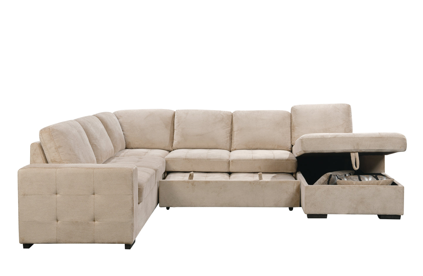 123" Oversized Sectional Sofa with Storage Chaise, U Shaped Sectional Couch with 4 Throw Pillows. Beige