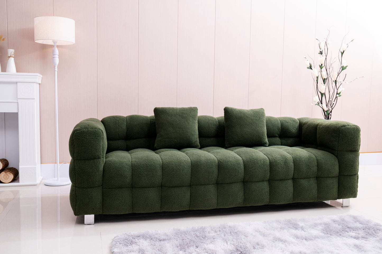 Sofa includes two pillows 80" green fleece