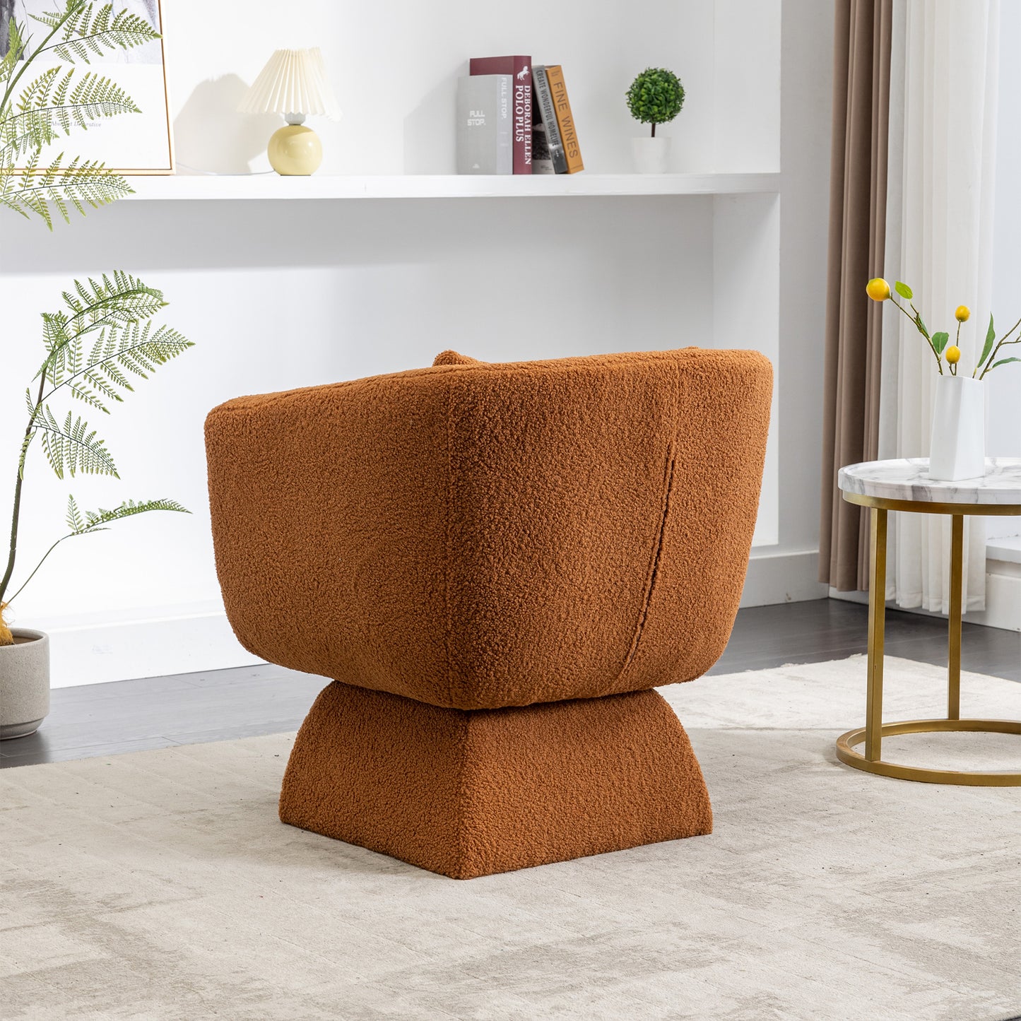 28"W Swivel Accent Chair , 360 Degree Club Chair, Leisure Chair (Caramel Boucle)