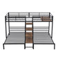 Metal Twin over Twin & Twin Bunk Bed, Triple Bunk Bed with Storage Shelves Staircase, Black