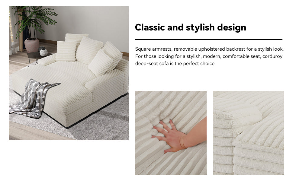 Modern Double Sleeper Sofa Comfortable Cloud Couch Soft Fluffy Corduroy Upholstery with Square Armrests