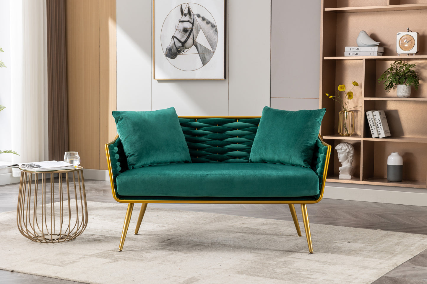 Velvet Accent Chair Modern Upholstered Armsofa Tufted Sofa with Metal Frame, Single Leisure sofa