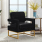Modern Style Accent Chair with Gold Metal Base , Velvet Upholstered Leisure Chair with Open Armrest, Armchair, Black