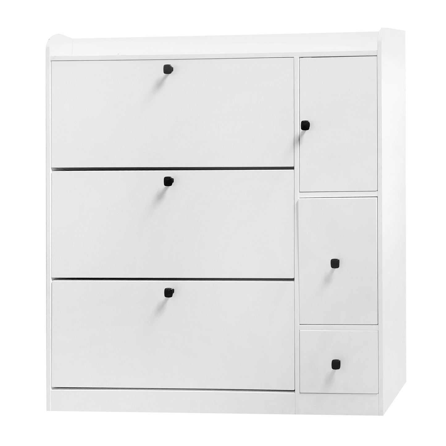 ON-TREND Versatile Shoe Cabinet with 3 Flip Drawers, Maximum Storage Entryway Organizer with Drawer, Free Standing Shoe Rack with Pull-down Seat for Hallway, White