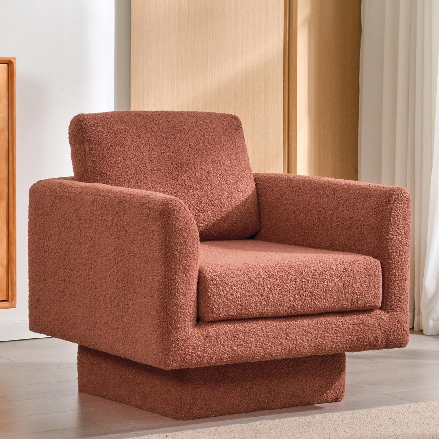 360° Modern Swivel Accent Chair,30' W Teddy Sherpa Round Armchair, Thick Padded Single Lounge Sofa, 4 Colors