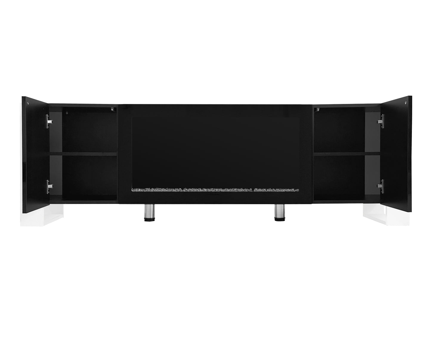 ON-TREND Modern TV Stand with 34.2" Non-heating Electric Fireplace, High Gloss Entertainment Center with 2 Cabinets, Media Console for TVs up to 78", Black