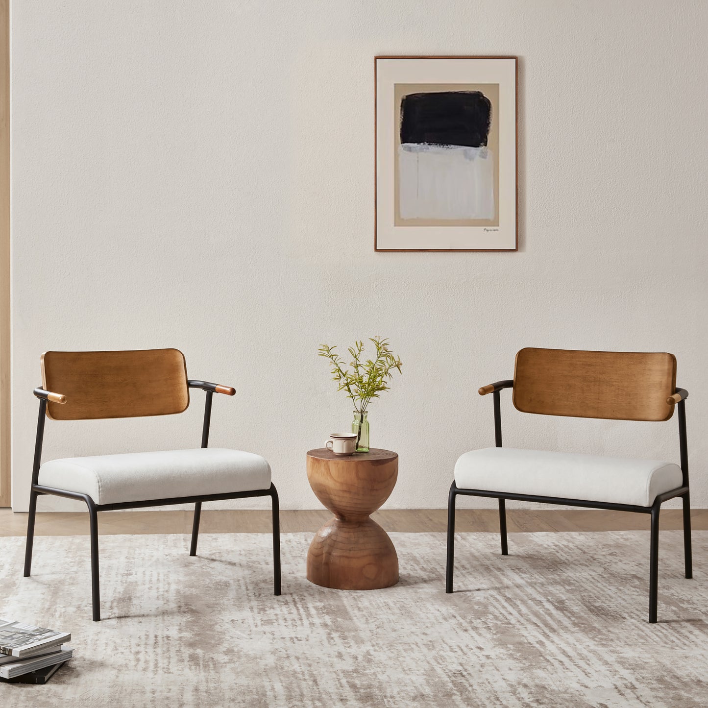 Kelvin 25' Mixed Material Accent Arm Chair Cream White Upholstery & Black Metal