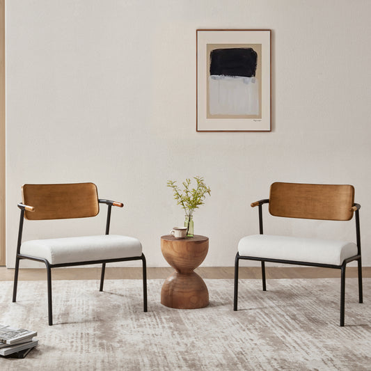 Kelvin 25' Mixed Material Accent Arm Chair Cream White Upholstery & Black Metal