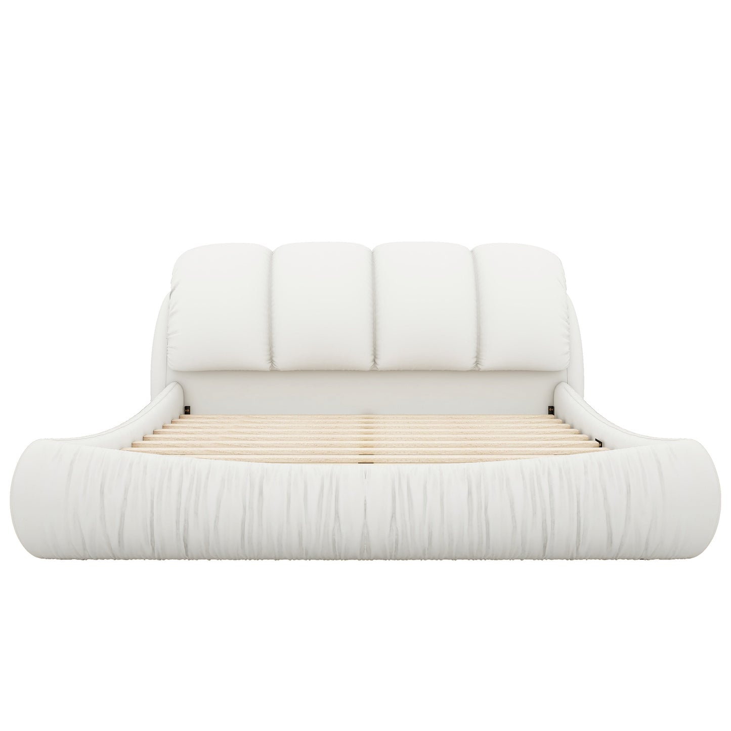 Queen Size Luxury Upholstered Bed With Thick Headboard, Leather Queen Bed with Oversized Padded Backrest, White(Expect Arrival Date 2024/3/27)