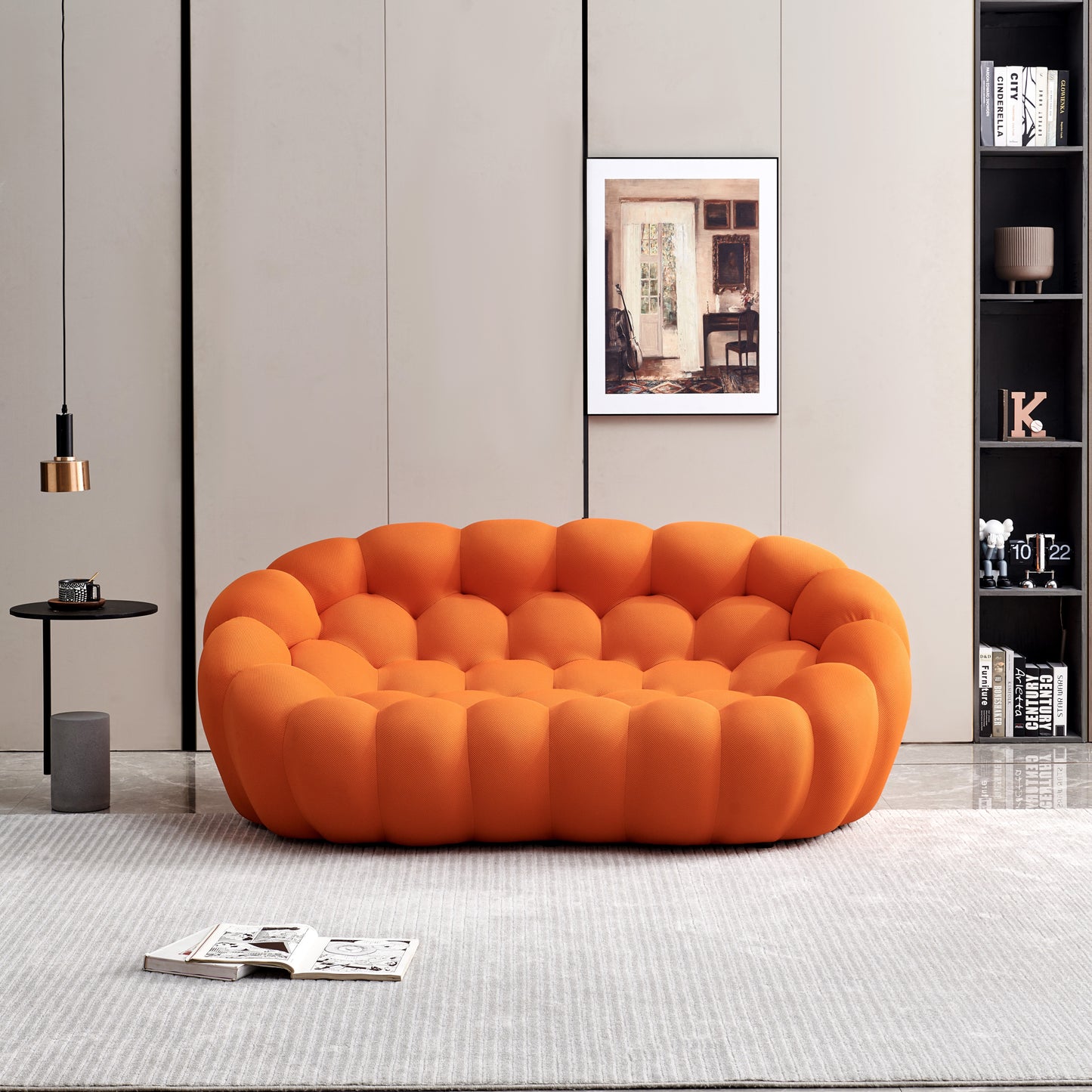 74.8" Modern Loveseat Bubble Sofa Couch, 2 Seater Upholstered Floor Sofa, Honeycomb Shaped Bubble Couch with 3D Textile Mesh Fabric - (Orange)