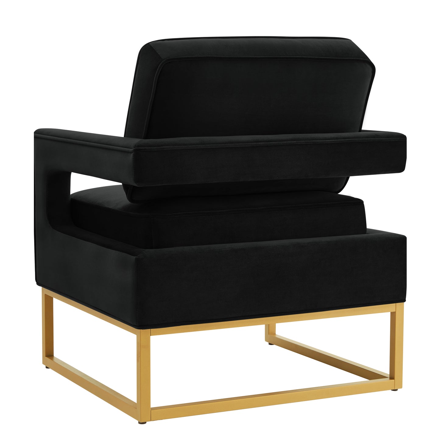 Modern Style Accent Chair with Gold Metal Base , Velvet Upholstered Leisure Chair with Open Armrest, Armchair, Black