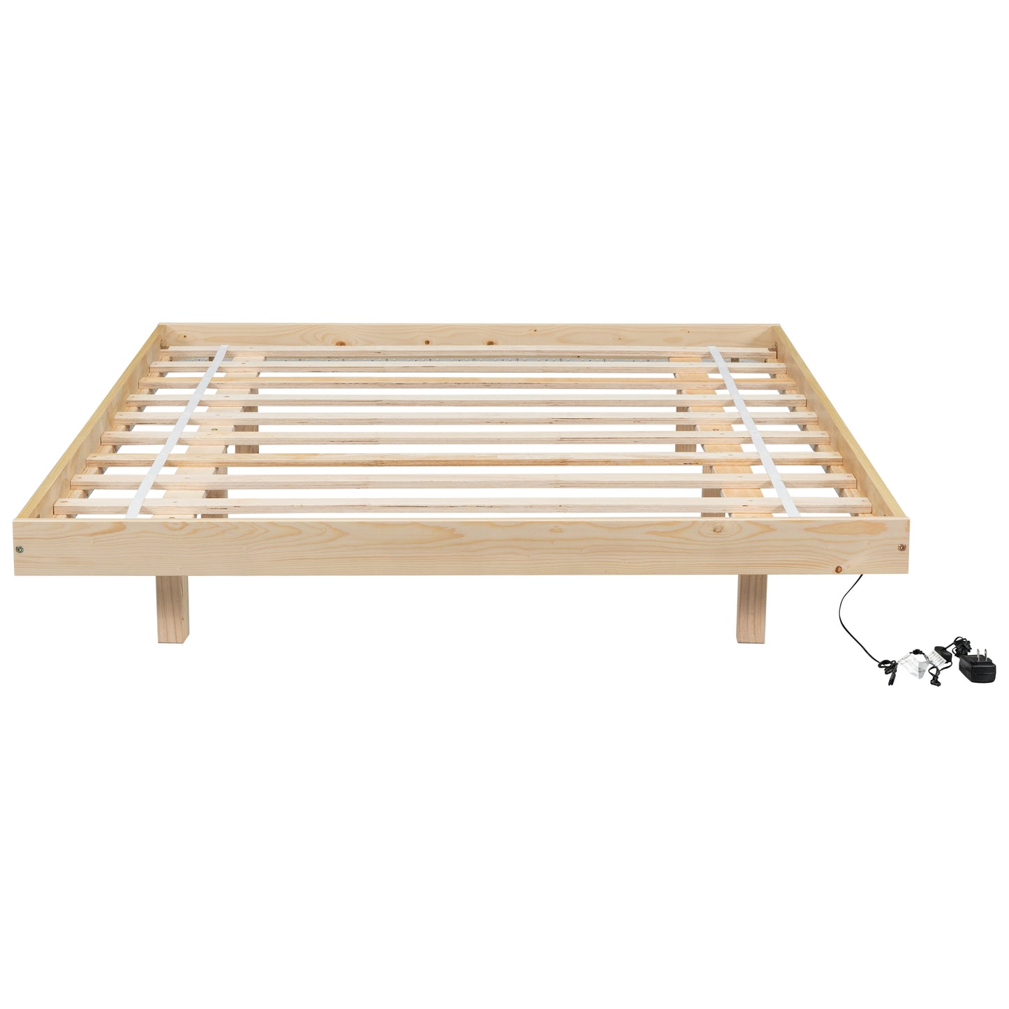 Full Size Floating Bed with LED Lights Underneath,Modern Full Size Low Profile Platform Bed with LED Lights,Natural