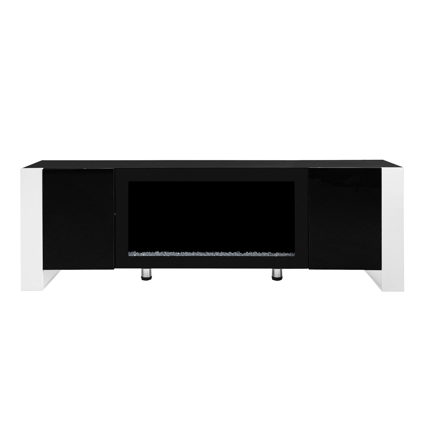 ON-TREND Modern TV Stand with 34.2" Non-heating Electric Fireplace, High Gloss Entertainment Center with 2 Cabinets, Media Console for TVs up to 78", Black