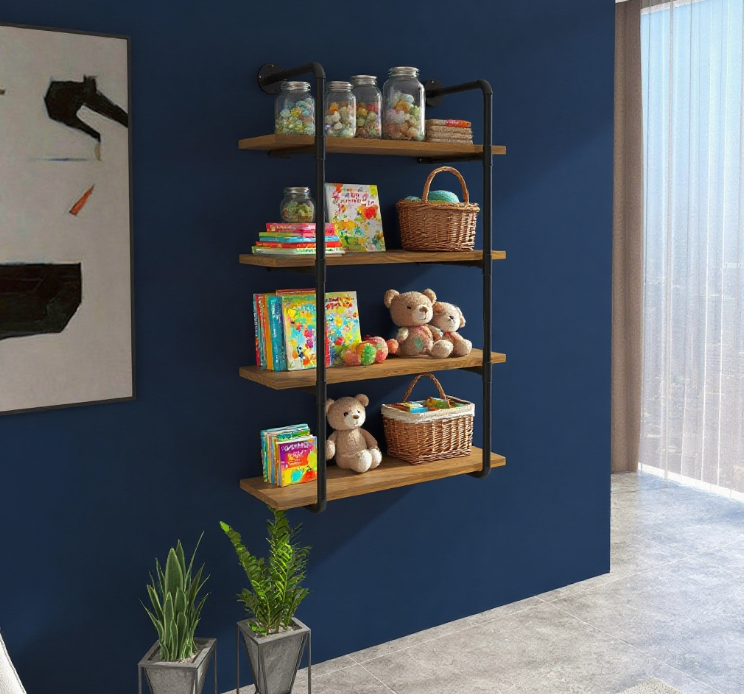 Rack Industrial Pipe Shelves Floating Wall Mounted Bookshelf, Metal Frame Display Rack