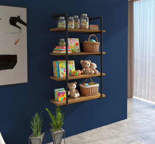 Rack Industrial Pipe Shelves Floating Wall Mounted Bookshelf, Metal Frame Display Rack