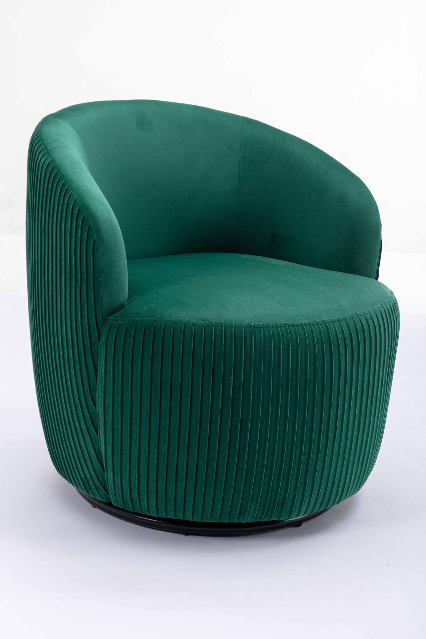 Velvet Fabric Swivel Accent Armchair Barrel Chair With Black Powder Coating Metal Ring,Green