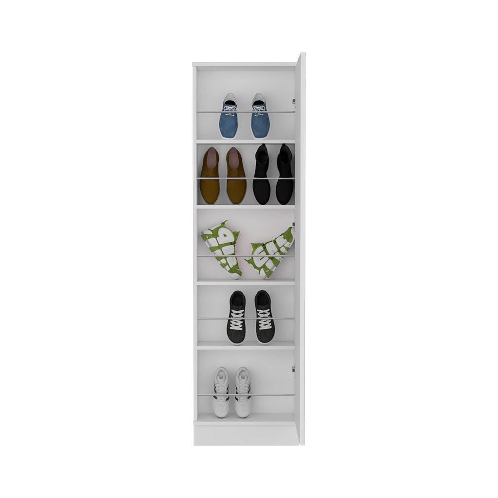 Leto Xl Shoe Rack, Mirror, Five Interior Shelves, Single Door Cabinet -White