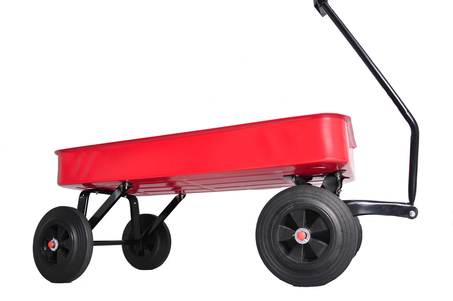 Garden cart Reuniong  Railing,  solid Wheels, All Terrain Cargo Wagon with 280lbs Weight Capacity, Red