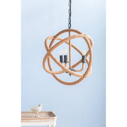 3- Light Farmhouse Chandelier, Rope Chandelier Globe Hanging Light Fixture with with Adjustable Chain, Bulb Not Included