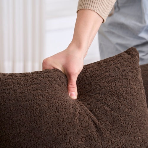 LY-022 Full Compression Sponge L-Shape Sectional Sofa, Brown Modular Chaise Chenille Couch, 30D High-Density