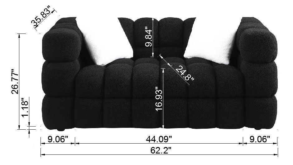 62.2 Length ,35.83" depth, sofa, boucle sofa, 3-seater