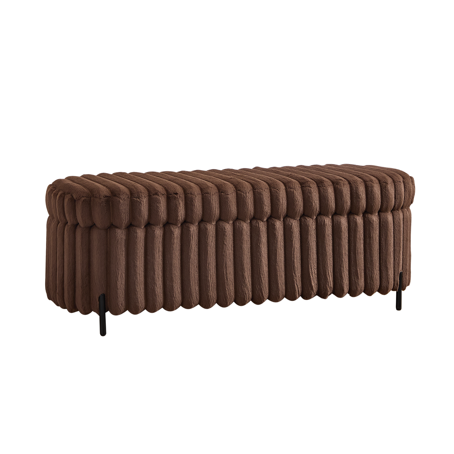 Contemporary Faux Fur Flip Top Storage Bench with Black Metal Legs, 49.2' Wide, Brown