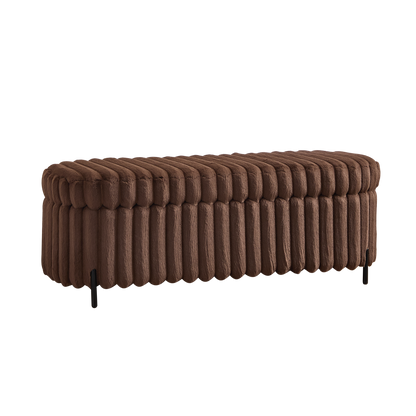 Contemporary Faux Fur Flip Top Storage Bench with Black Metal Legs, 49.2' Wide, Brown