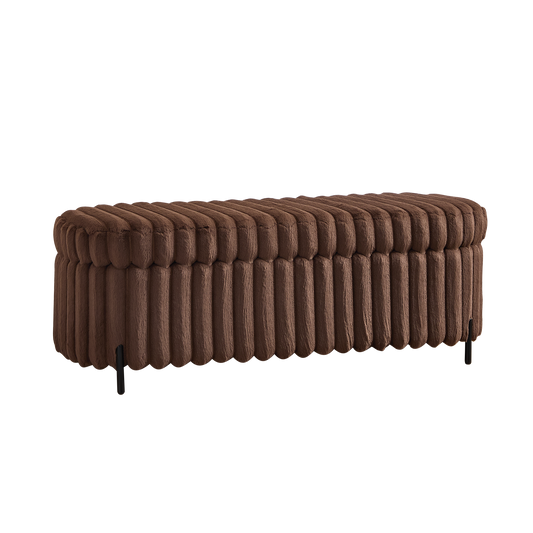 Contemporary Faux Fur Flip Top Storage Bench with Black Metal Legs, 49.2' Wide, Brown